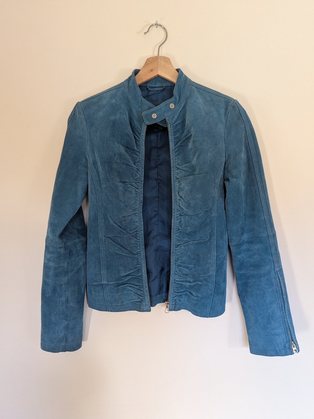 Vintage Le Chateau Teal Suede Women's Jacket - Size XXS Y2K Moto